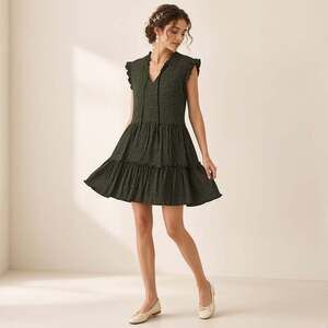 Sundry Olive Ditsy Floral Tiered Ruffle Mini Size S Cottagecore Wedding Guest